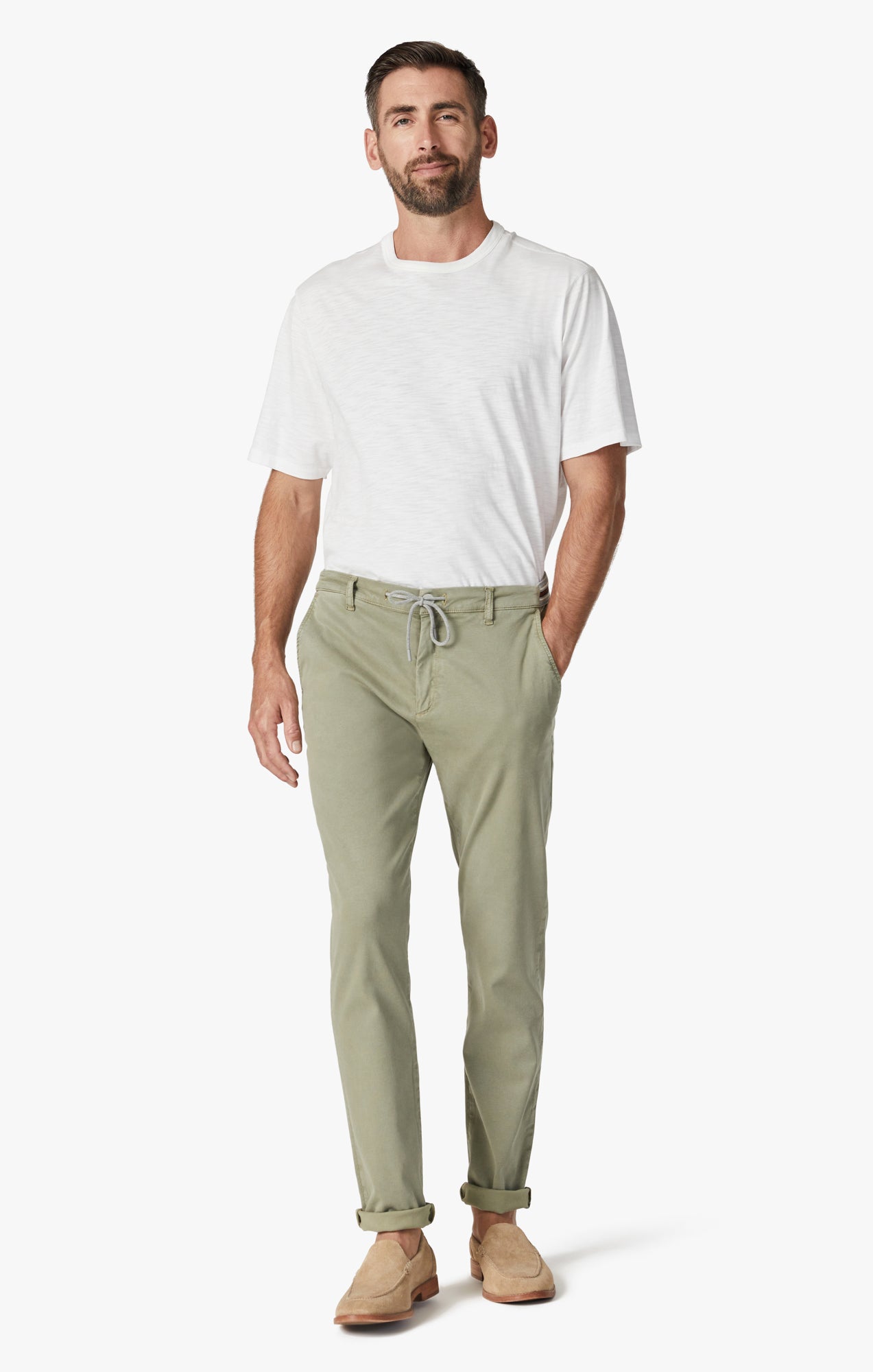 Formia Drawstring Chino Pants In Moss Green Soft Touch Image 1
