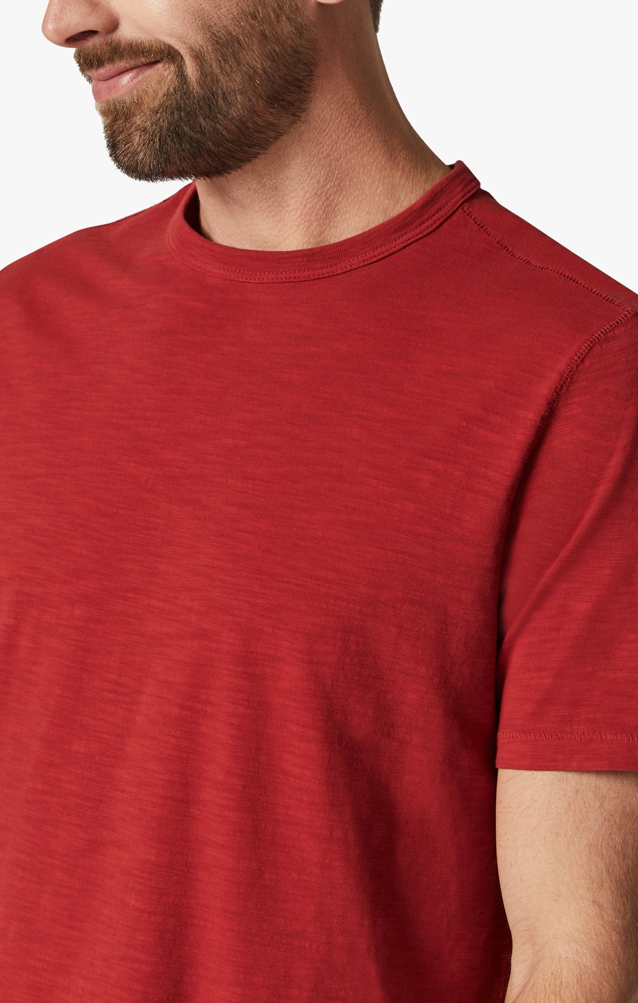 Slub Crew Neck T-Shirt in Red