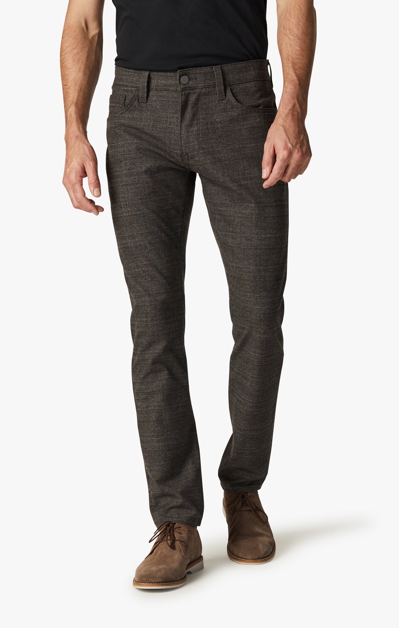 Cool Tapered Leg Pants In Brown Checked Image 2
