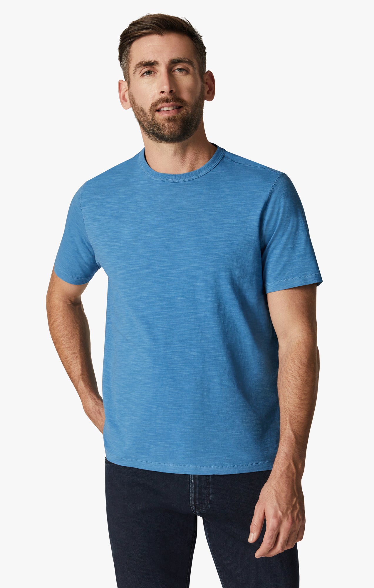 Slub Crew Neck T-Shirt in Vallarta Blue Image 1