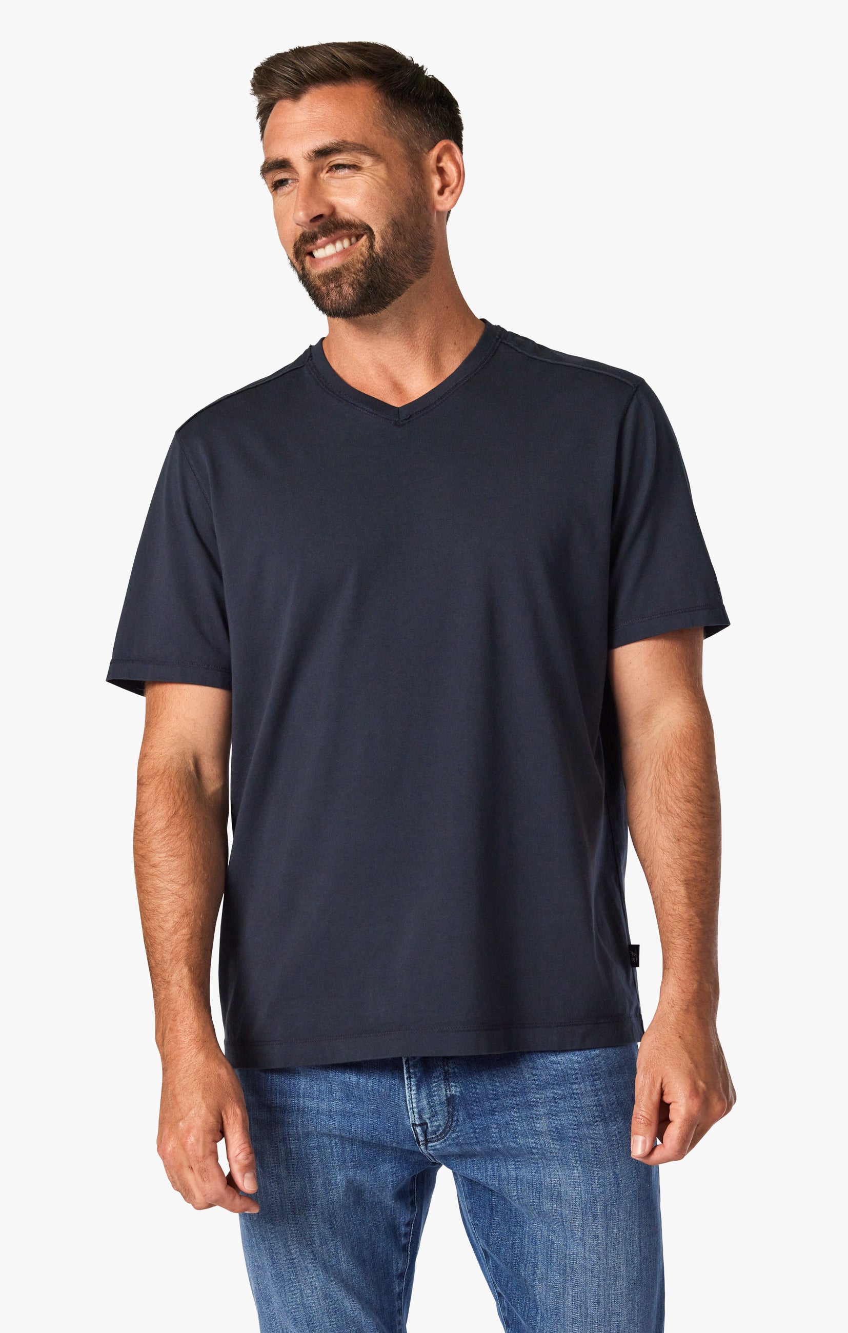 Deconstructed V-Neck T-Shirt in Dark Navy Image 1