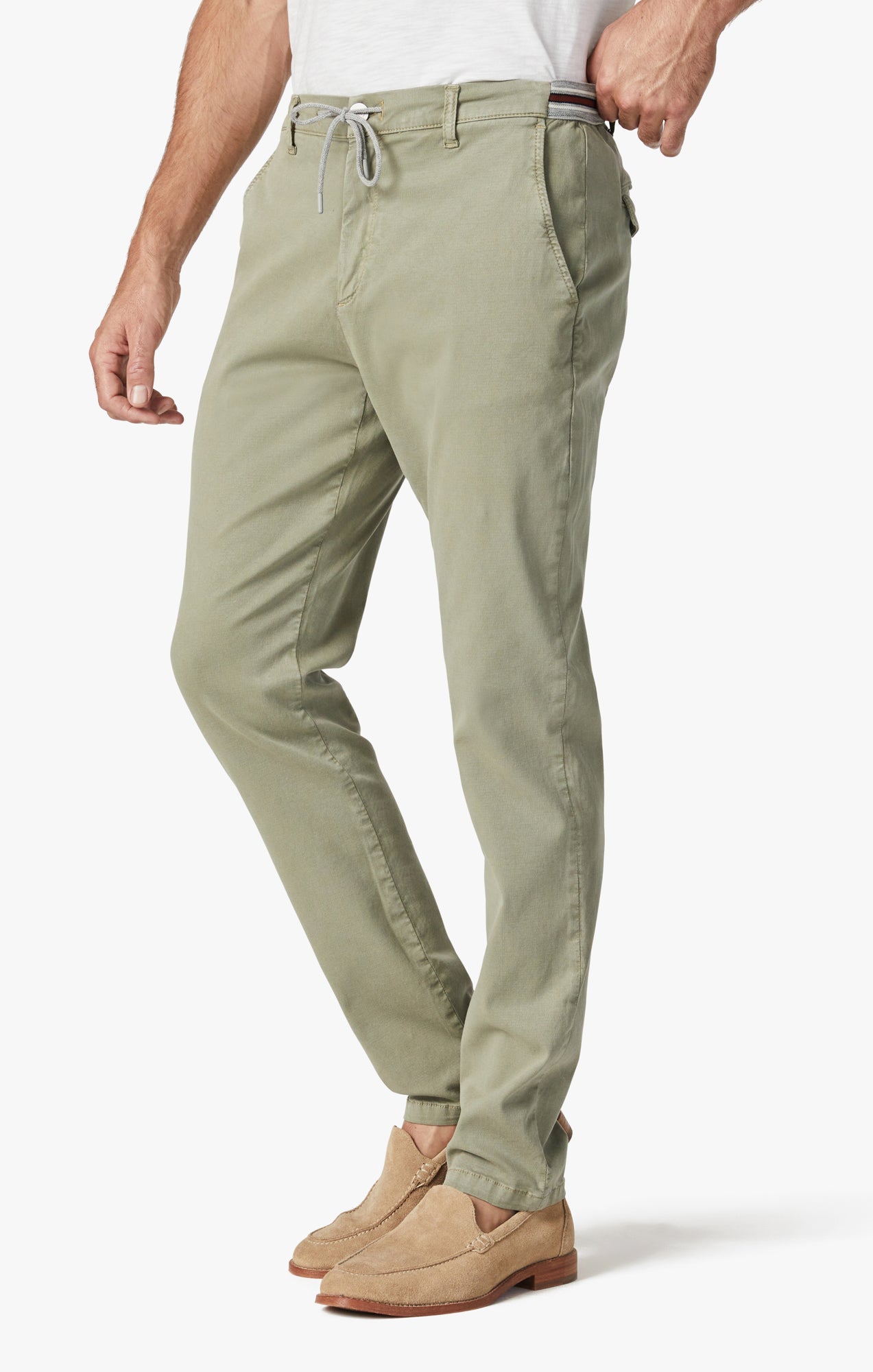 Formia Drawstring Chino Pants In Moss Green Soft Touch Image 4