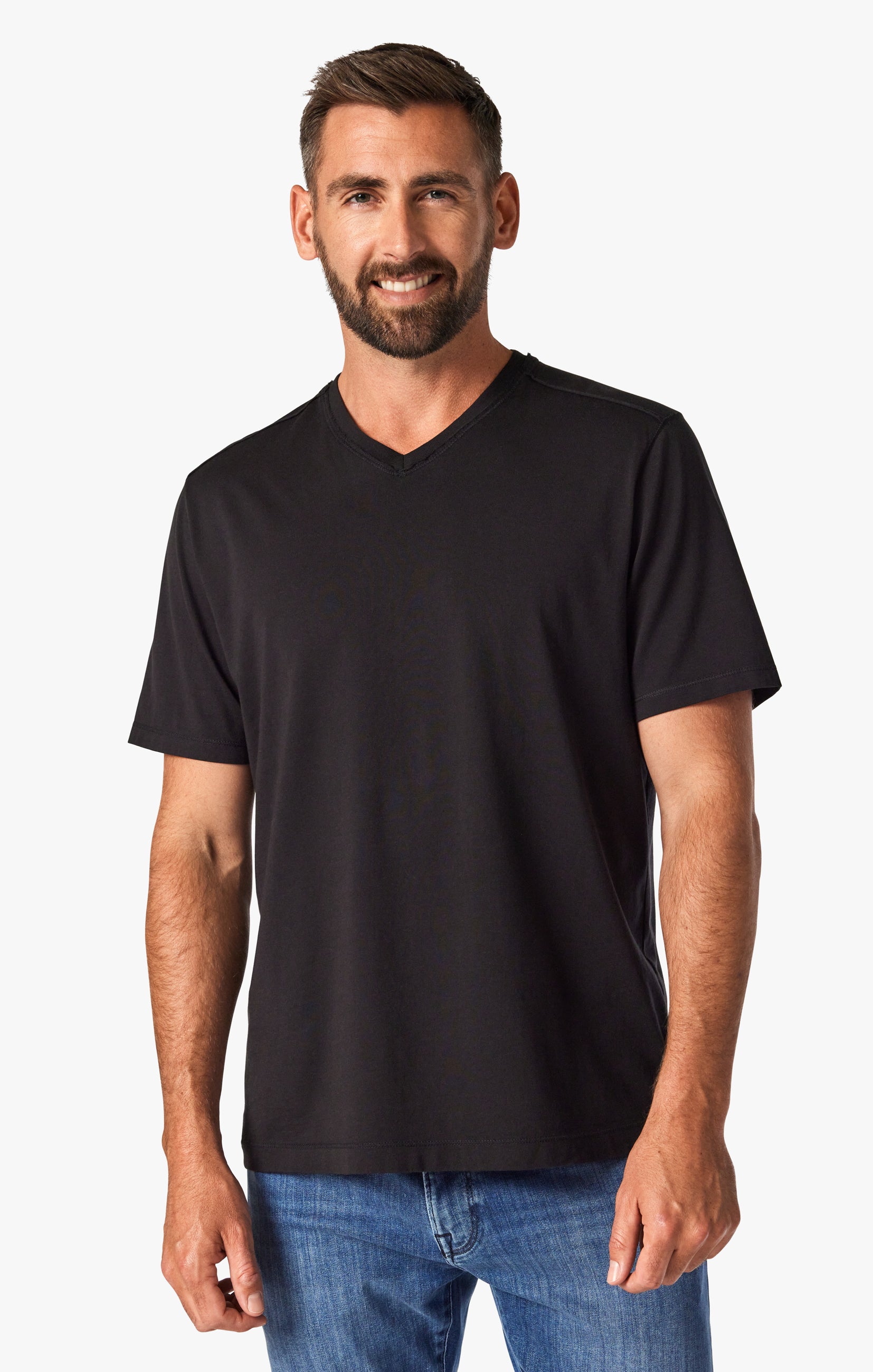 Deconstructed V-Neck T-Shirt in Black Image 1