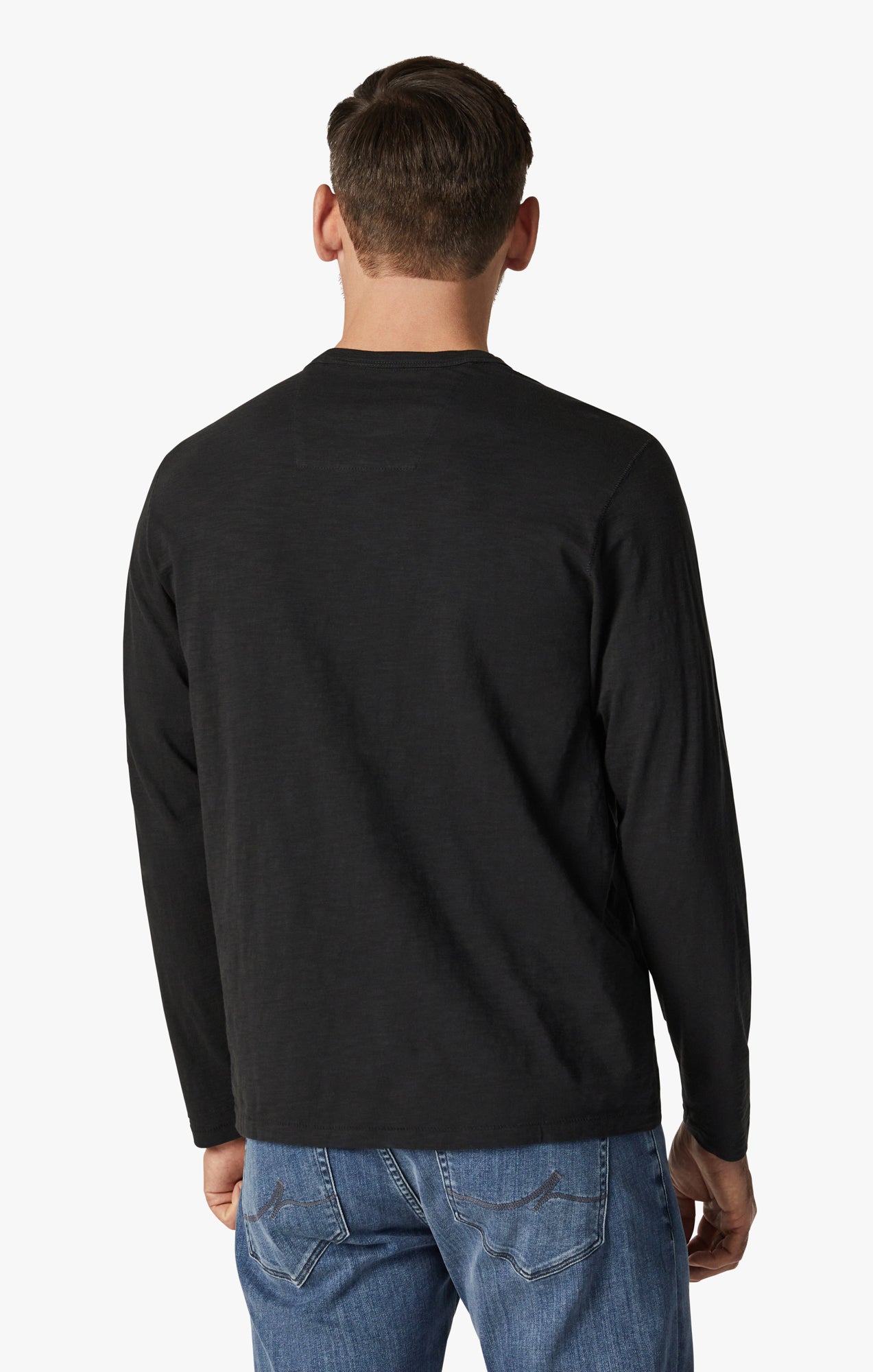 Slub Crew Neck Long Sleeve Shirt in Black Image 3