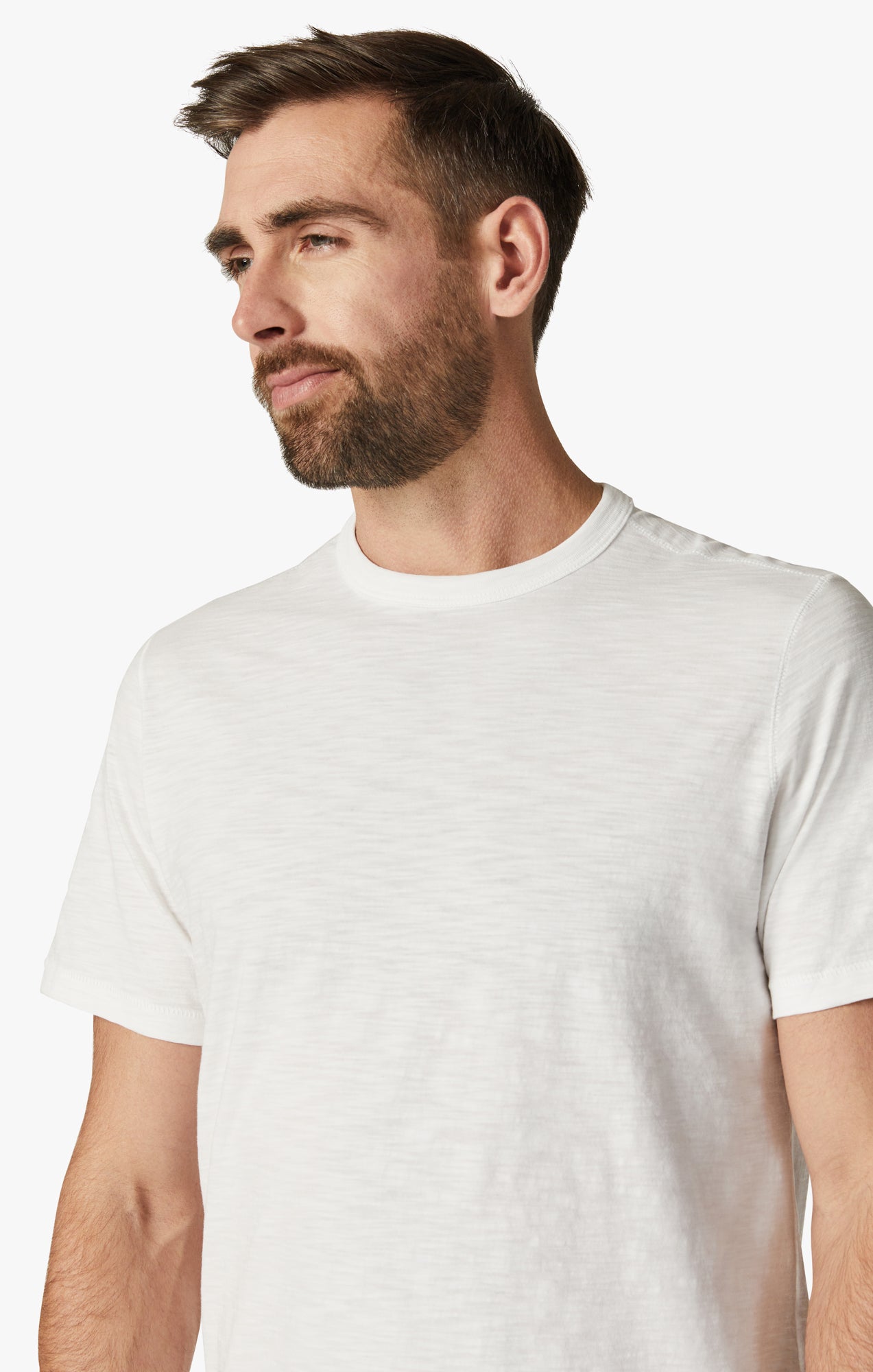 Slub Crew Neck T-Shirt in White Image 3