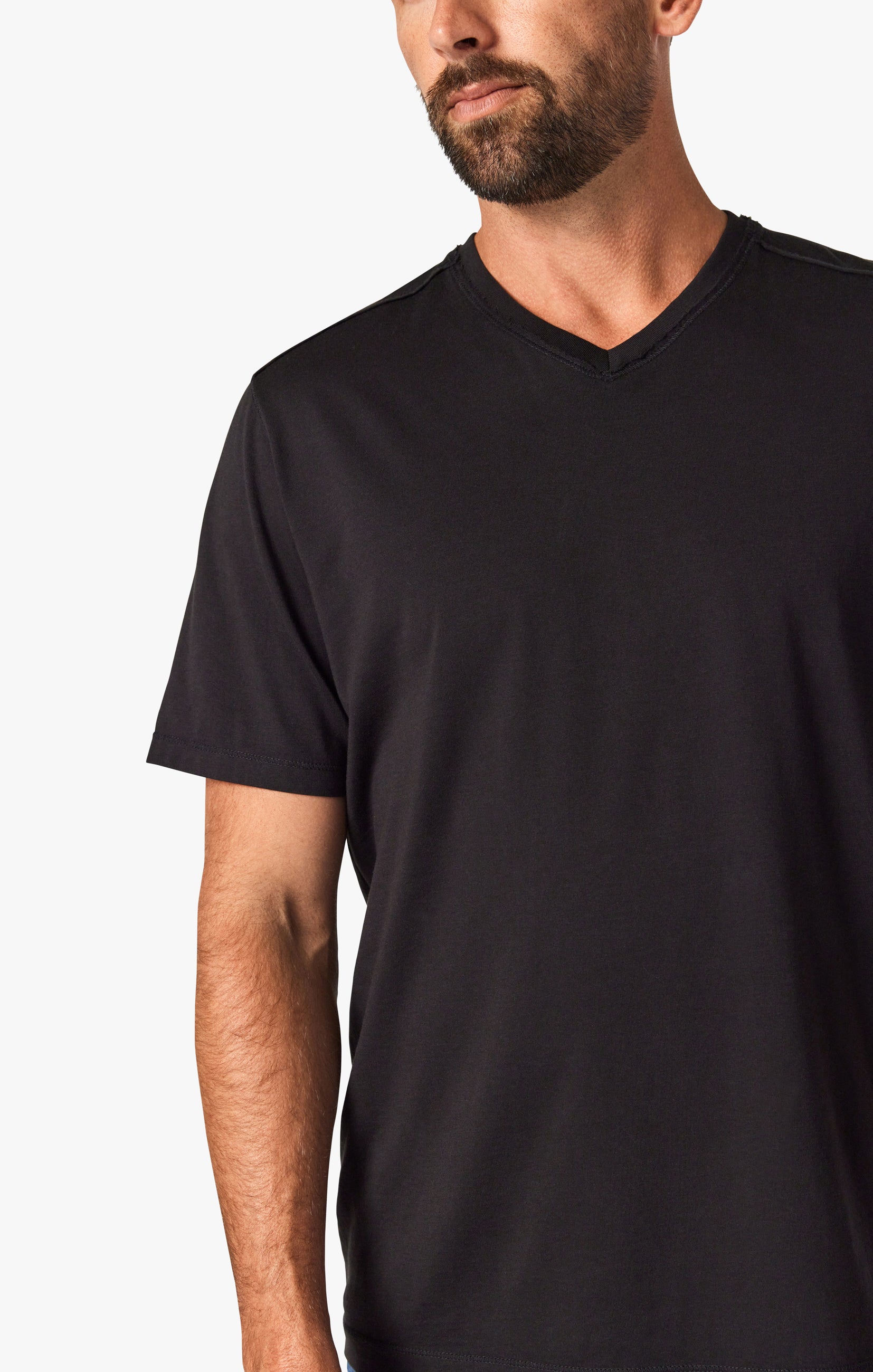 Deconstructed V-Neck T-Shirt in Black Image 4