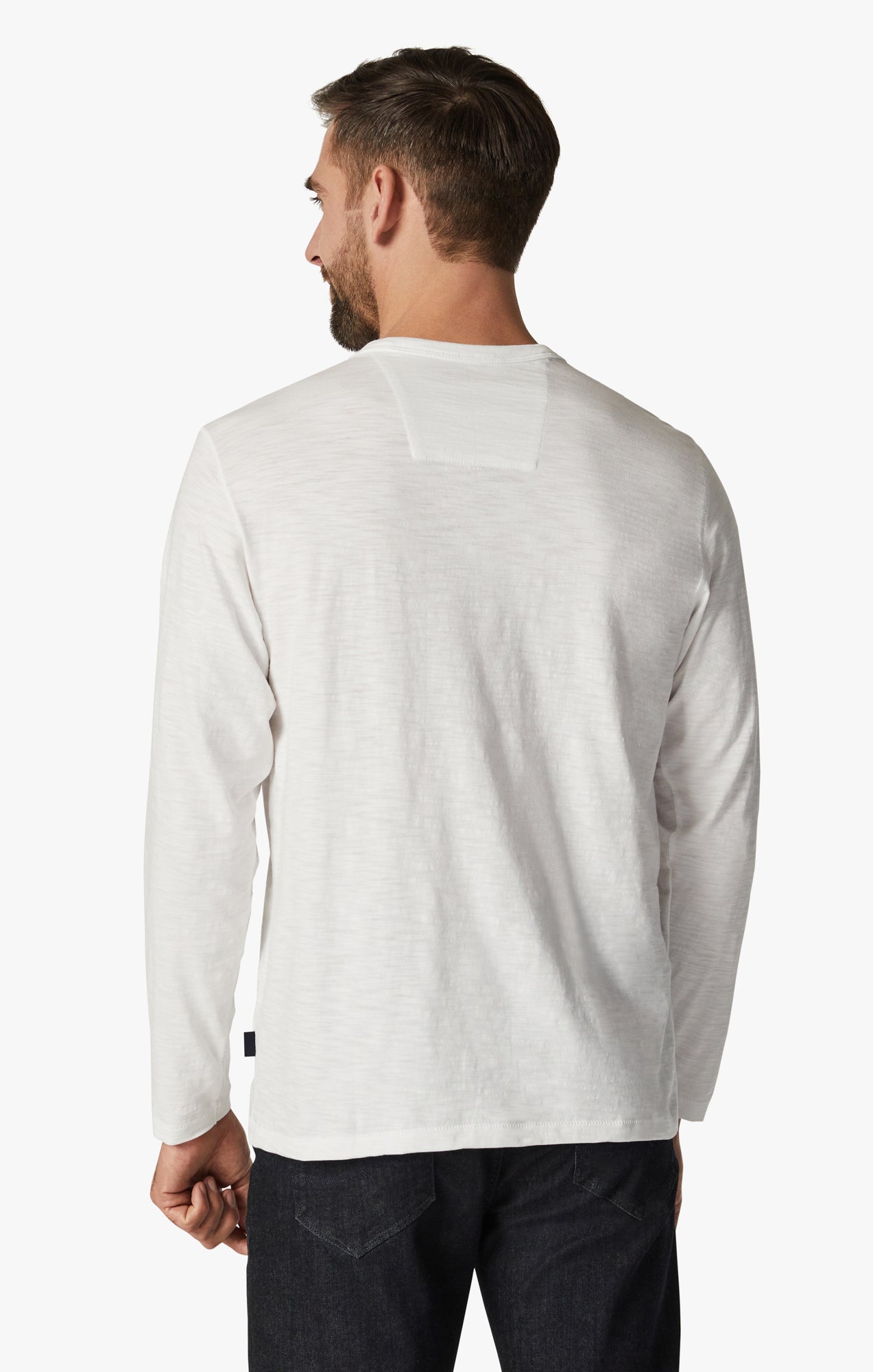 Slub Crew Neck Long Sleeve T-Shirt in White
