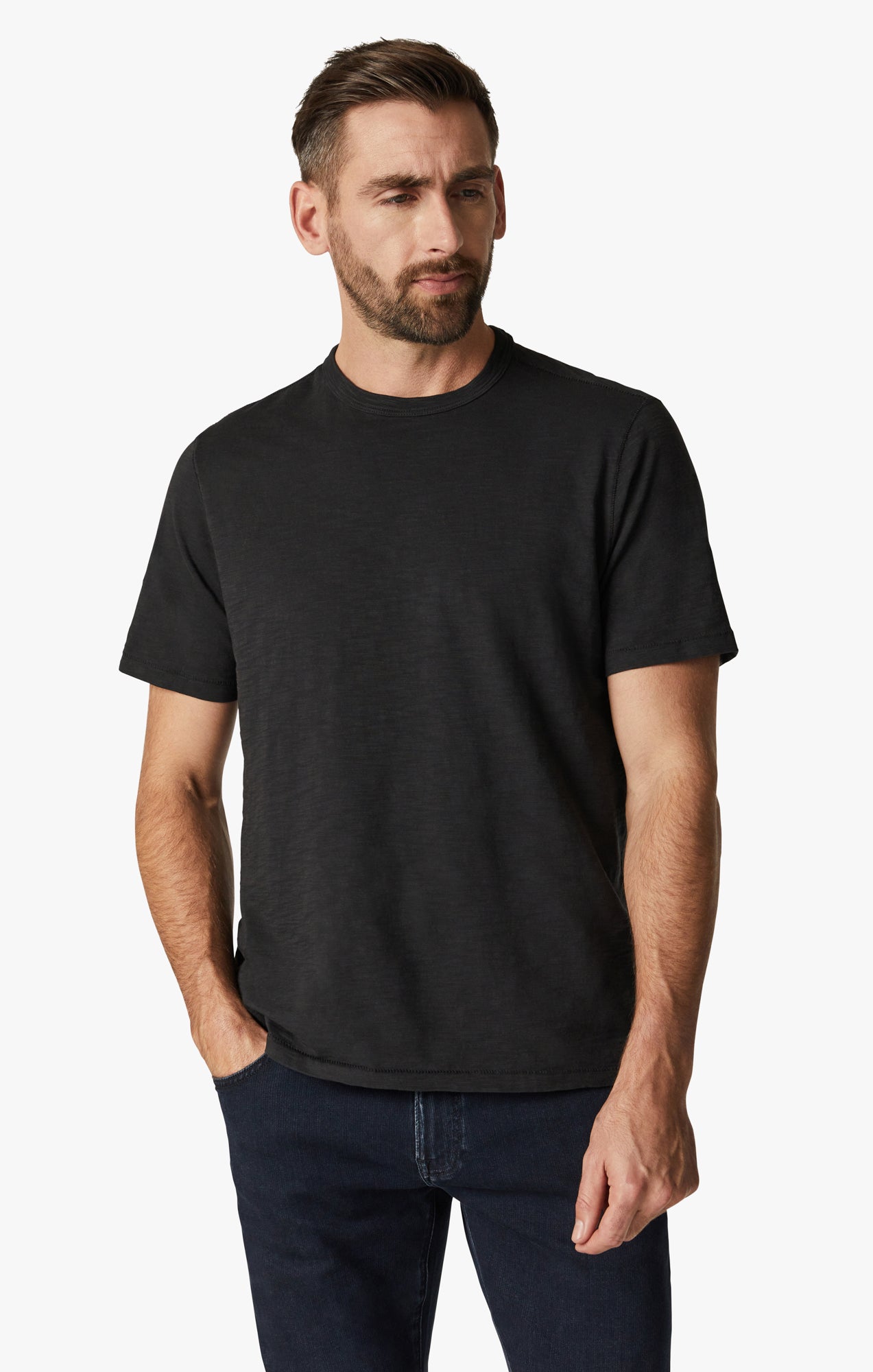 Slub Crew Neck T-Shirt in Black Image 1