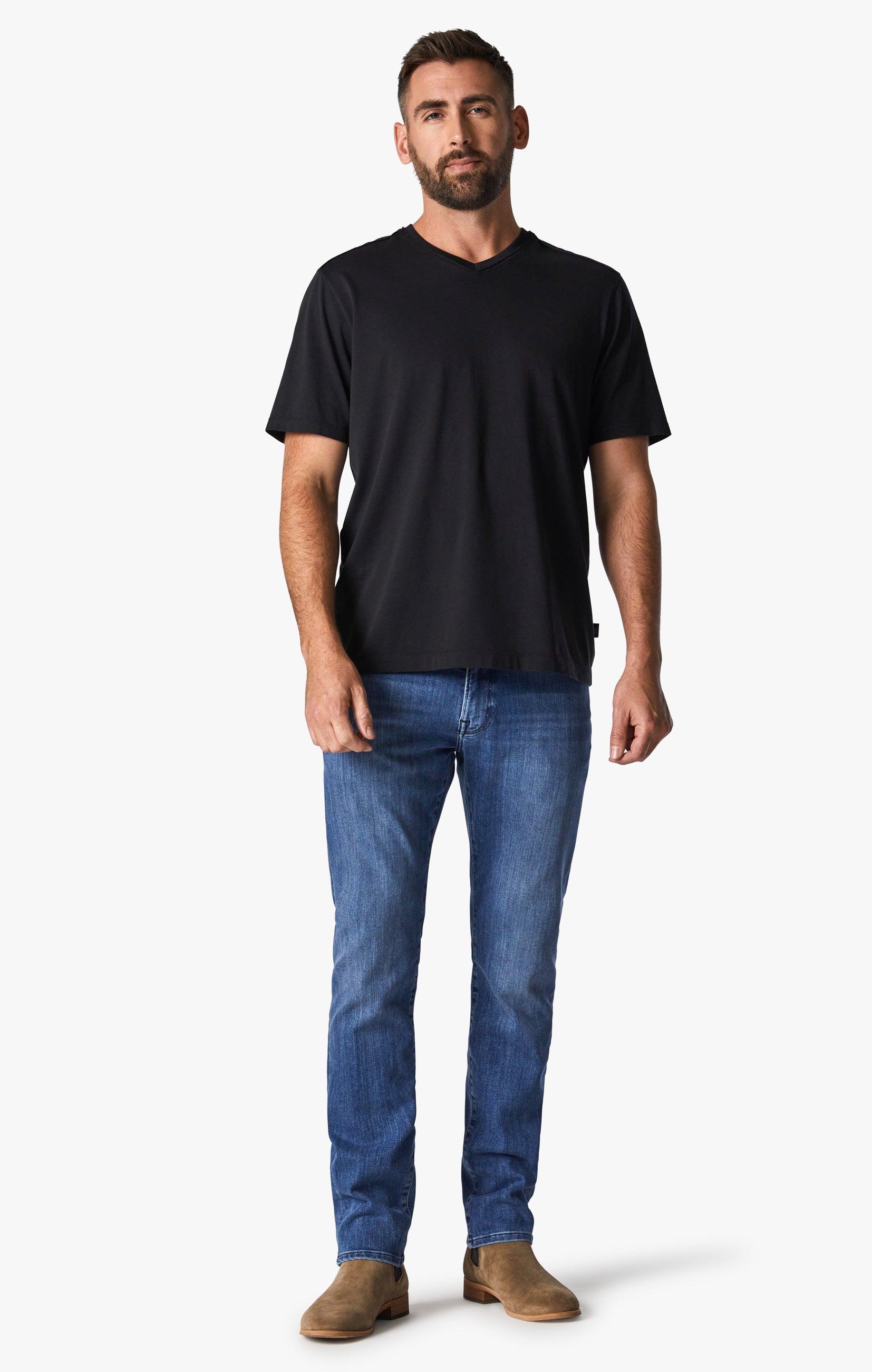 Deconstructed V-Neck T-Shirt in Black Image 6