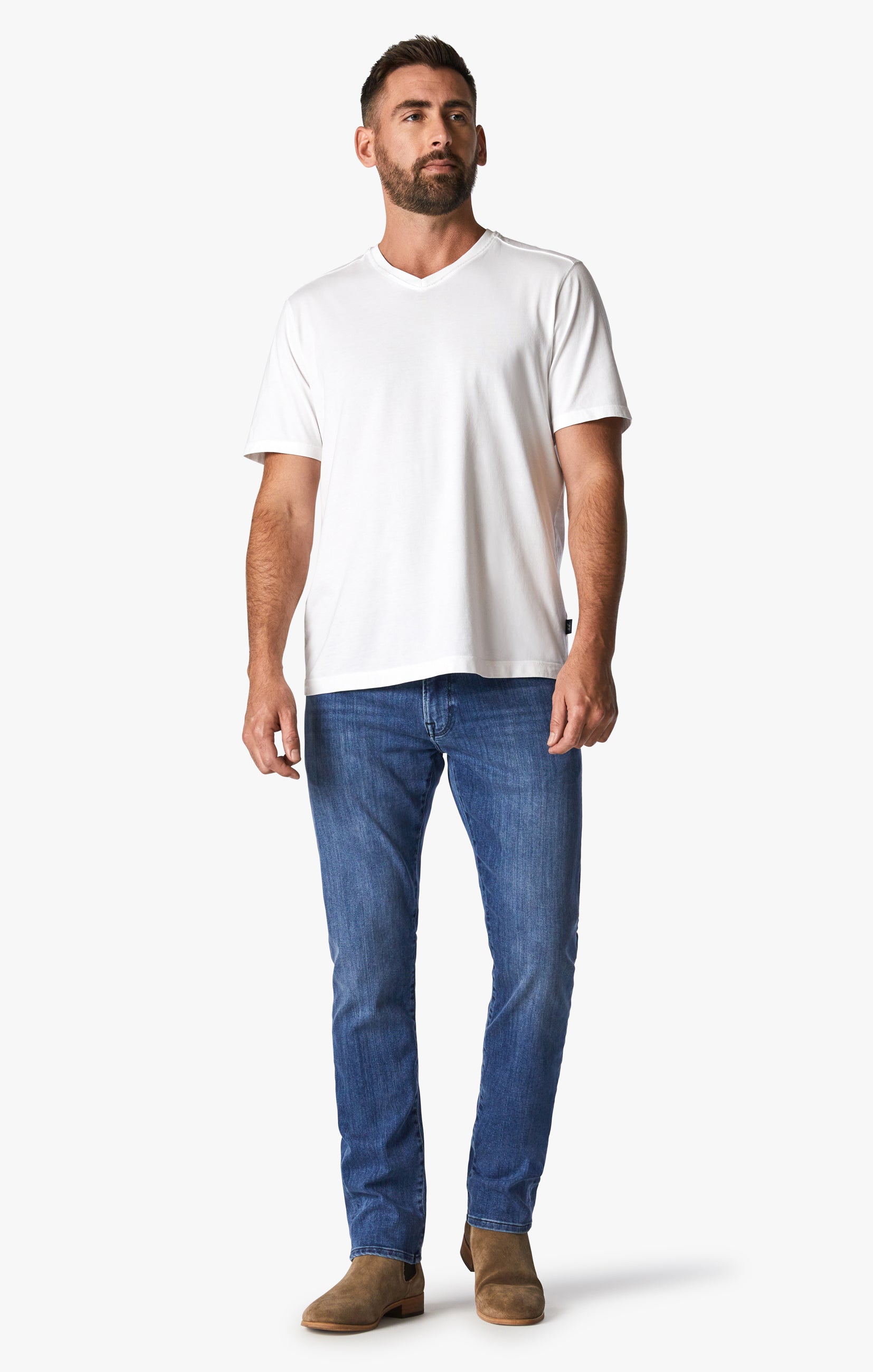 Deconstructed V-Neck T-Shirt in White Image 6