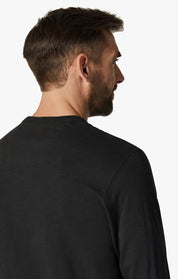 Slub Crew Neck Long Sleeve T-Shirt in Black