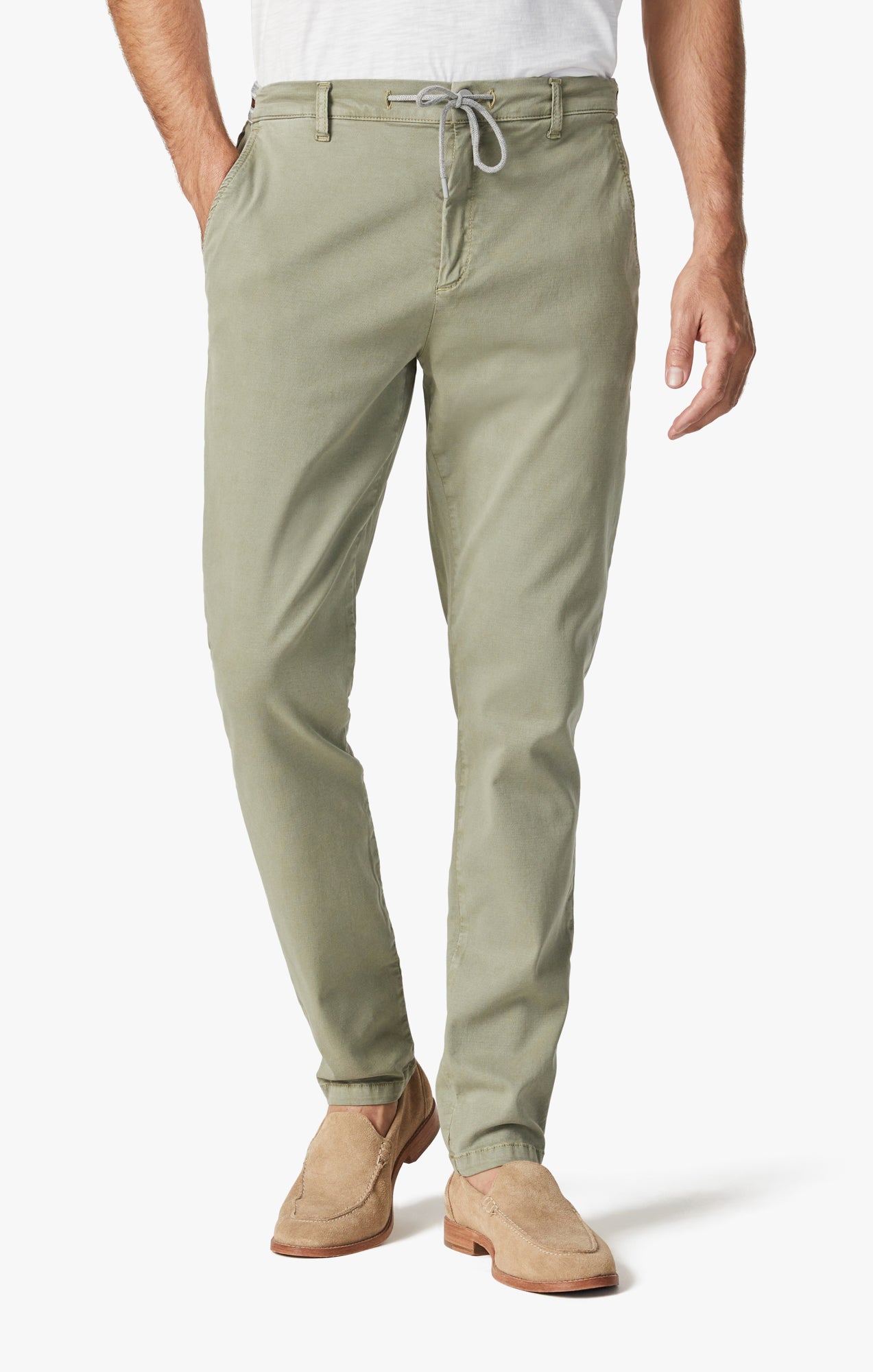 Formia Drawstring Chino Pants In Moss Green Soft Touch Image 2